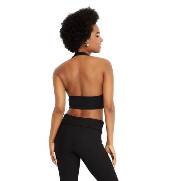 Wild Fable Crop Top Size Large Halter Plunge ButterBliss Tank Top Black Modern - Picture 2 of 9